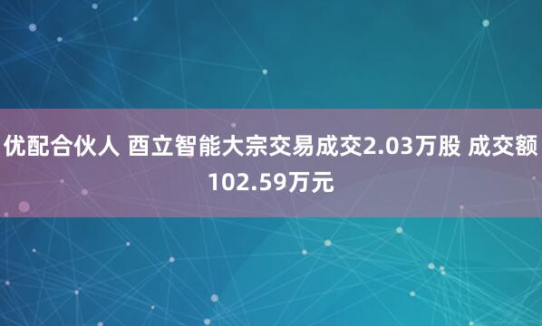 优配合伙人 酉立智能大宗交易成交2.03万股 成交额102.59万元